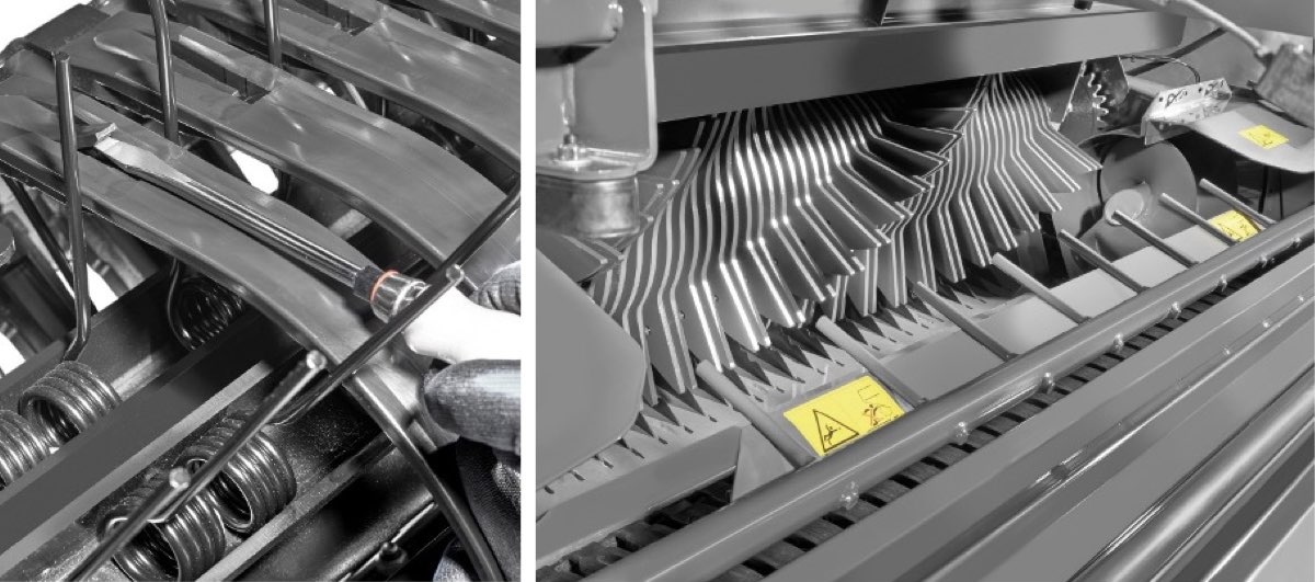 Da sinistra: pick-up Multiflow HD e rotore di taglio a spirale con 25 lame e telaio di taglio Pro